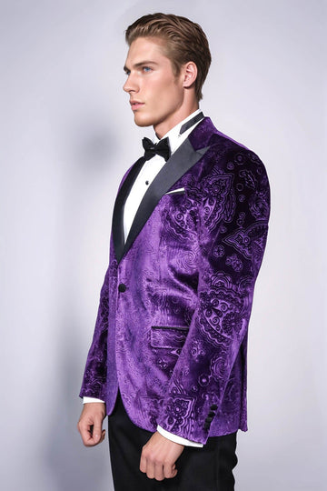 Men’s Imperial Purple Floral Embossed Velvet Blazer – Slim Fit