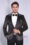 Men’s Midnight Black Tiny Floral Patterned Slim Fit Peak Lapel Tuxedo Blazer