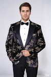 Men’s Midnight Black Dot Floral Patterned Velvet Slim Fit Blazer