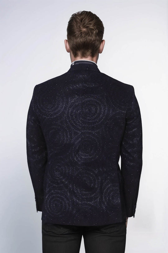 Men’s Midnight Black Hypnotic Spiral Jacquard Slim Fit Peak Lapel Dinner Jacket
