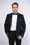Men’s Midnight Navy Hypnotic Spiral Jacquard Slim Fit Peak Lapel Dinner Jacket