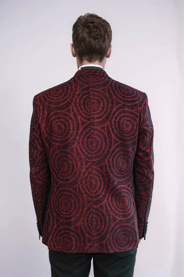 Men’s Burgundy Hypnotic Spiral Jacquard Slim Fit Peak Lapel Dinner Jacket
