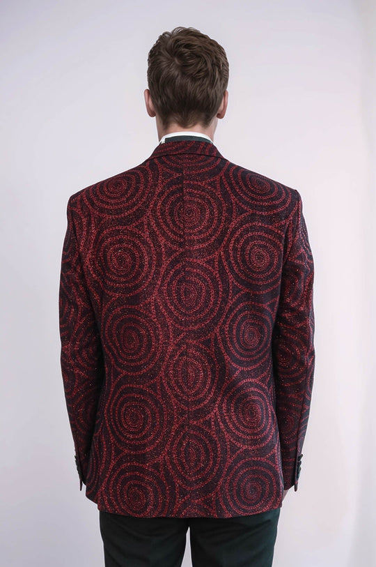Men’s Burgundy Hypnotic Spiral Jacquard Slim Fit Peak Lapel Dinner Jacket