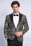 Men’s Midnight Black & Silver Sparkling Ivy Patterned Dinner Jacket – Slim Fit with Satin Peak Lapels