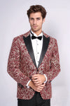 Men’s Crimson Burgundy & Silver Sparkling Ivy Dinner Jacket – Slim Fit with Satin Peak Lapels