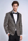 Men’s Obsidian Black & Silver Floral Embroidered Dinner Jacket – Slim Fit with Satin Peak Lapels