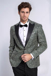 Men’s Emerald Green & Gold Floral Embroidered Dinner Jacket – Slim Fit with Satin Peak Lapels