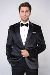 Men’s Midnight Black Sparkling Dotted Dinner Jacket – Slim Fit with Satin Peak Lapels