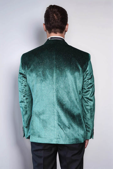 Men’s Emerald Green Sparkling Dotted Dinner Jacket – Slim Fit with Black Satin Peak Lapels