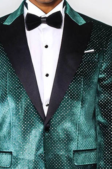 Men’s Emerald Green Sparkling Dotted Dinner Jacket – Slim Fit with Black Satin Peak Lapels