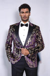 Men’s Imperial Purple & Gold Exotic Patterned Dinner Jacket – Slim Fit with Satin Peak Lapels