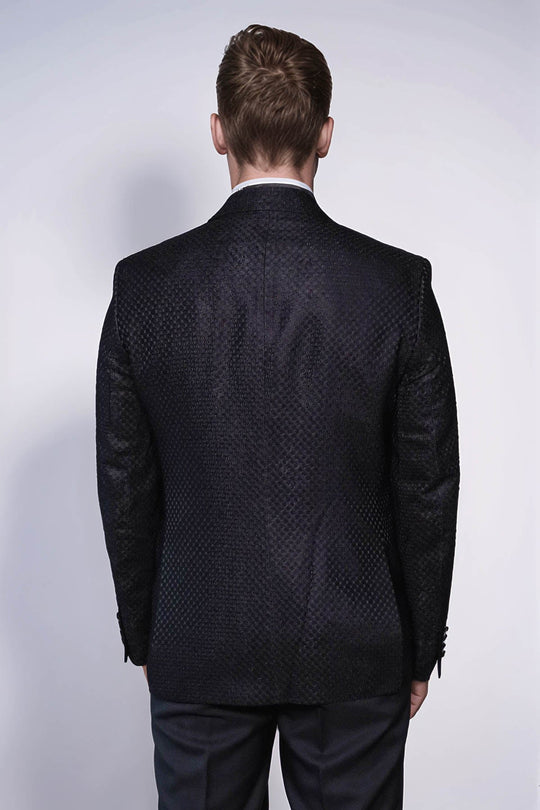 Men’s Royal Black Textured Dinner Jacket – Slim Fit with Satin Peak Lapels