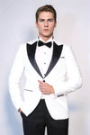 Men’s Arctic White Textured Dinner Jacket – Slim Fit with Black Satin Peak Lapels