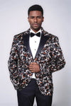 Men’s Exotic Leopard Patterned Sequin Blazer – Slim Fit with Black Satin Peak Lapels