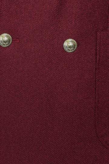 Men’s Deep Burgundy Textured Slim Fit Double-Breasted Peak Lapel Blazer