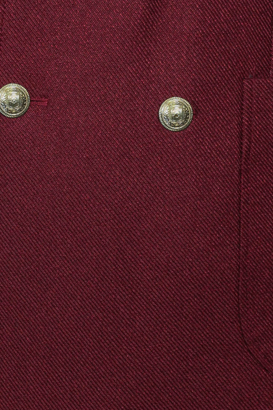 Men’s Deep Burgundy Textured Slim Fit Double-Breasted Peak Lapel Blazer