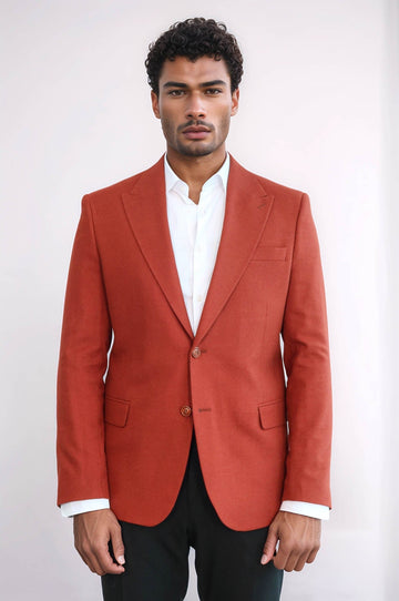 Men’s Terracotta Rust Slim Fit Single Breasted Smart-Casual Blazer