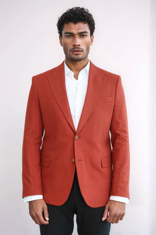 Men’s Terracotta Rust Slim Fit Single Breasted Smart-Casual Blazer