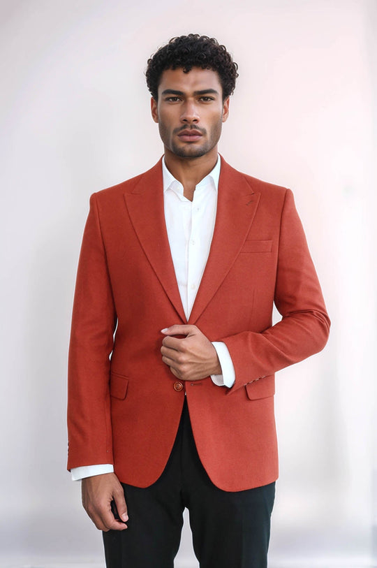 Men’s Terracotta Rust Slim Fit Single Breasted Smart-Casual Blazer