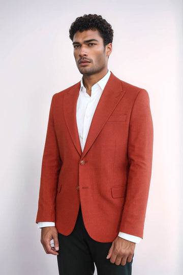 Men’s Terracotta Rust Slim Fit Single Breasted Smart-Casual Blazer