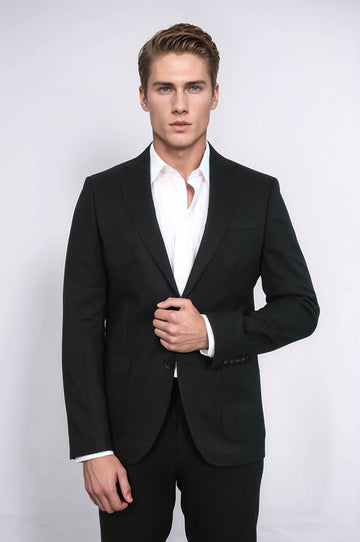 Men’s Onyx Black Textured Slim Fit  Single Breasted Smart-Casual Sport Blazer