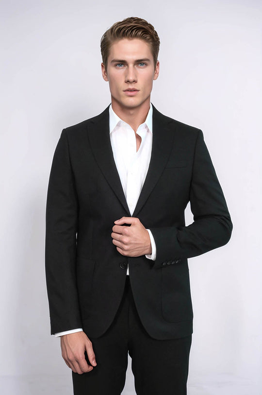 Men’s Onyx Black Textured Slim Fit  Single Breasted Smart-Casual Sport Blazer