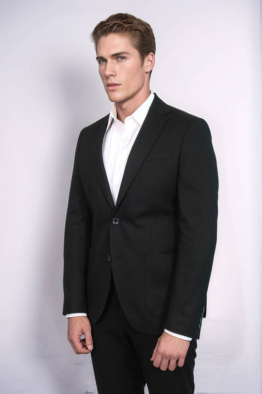 Men’s Onyx Black Textured Slim Fit  Single Breasted Smart-Casual Sport Blazer