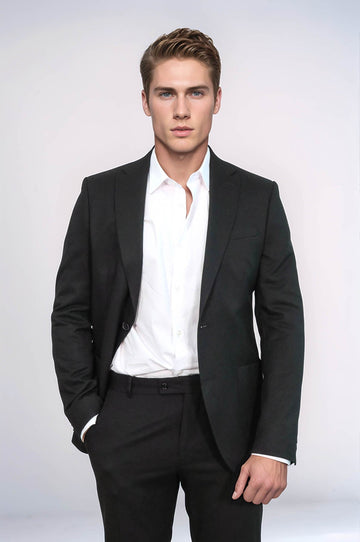 Men’s Onyx Black Textured Slim Fit  Single Breasted Smart-Casual Sport Blazer