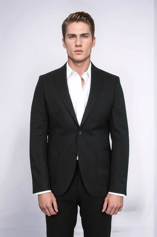 Men’s Onyx Black Textured Slim Fit  Single Breasted Smart-Casual Sport Blazer