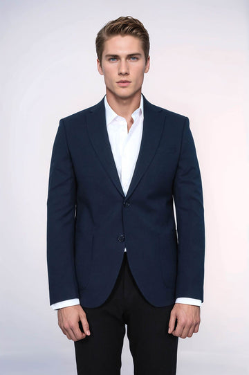 Men’s Midnight Navy Textured Slim Fit  Single Breasted Smart-Casual Sport Blazer