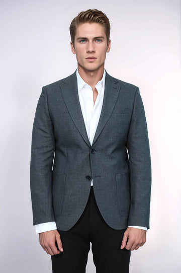 Men’s Charcoal Grey Textured Slim Fit  Single Breasted Smart-Casual Sport Blazer
