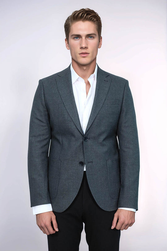 Men’s Charcoal Grey Textured Slim Fit  Single Breasted Smart-Casual Sport Blazer