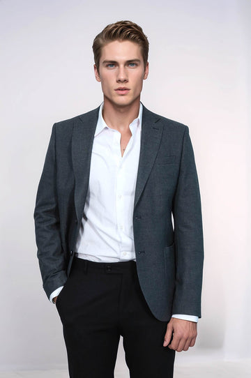Men’s Charcoal Grey Textured Slim Fit  Single Breasted Smart-Casual Sport Blazer