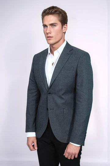Men’s Charcoal Grey Textured Slim Fit  Single Breasted Smart-Casual Sport Blazer