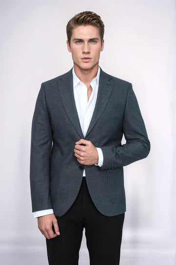 Men’s Charcoal Grey Textured Slim Fit  Single Breasted Smart-Casual Sport Blazer