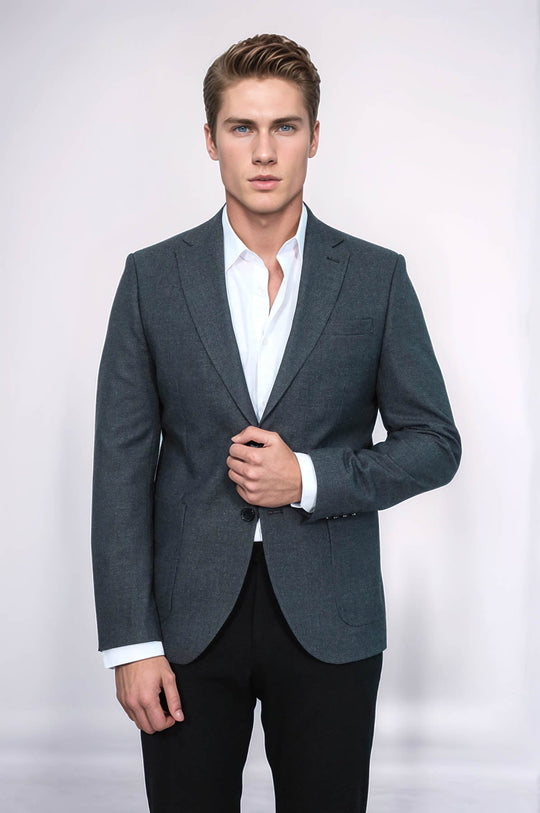 Men’s Charcoal Grey Textured Slim Fit  Single Breasted Smart-Casual Sport Blazer