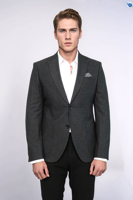 Men’s Anthracite Grey Textured Slim Fit Single Breasted Smart-Casual Sport Blazer