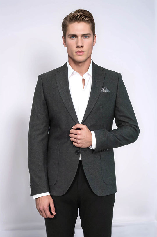 Men’s Anthracite Grey Textured Slim Fit Single Breasted Smart-Casual Sport Blazer