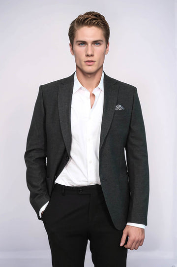Men’s Anthracite Grey Textured Slim Fit Single Breasted Smart-Casual Sport Blazer