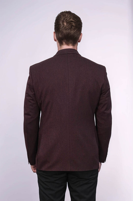 Men’s Deep Wine Burgundy Textured Slim Fit Single Breasted Smart-Casual Sport Blazer