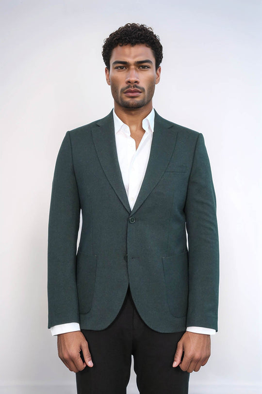 Men’s Forest Green Textured Slim Fit  Single Breasted Smart-Casual Sport Blazer