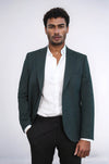 Men’s Forest Green Textured Slim Fit  Single Breasted Smart-Casual Sport Blazer