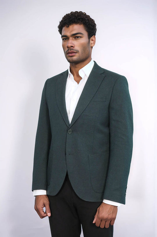 Men’s Forest Green Textured Slim Fit  Single Breasted Smart-Casual Sport Blazer