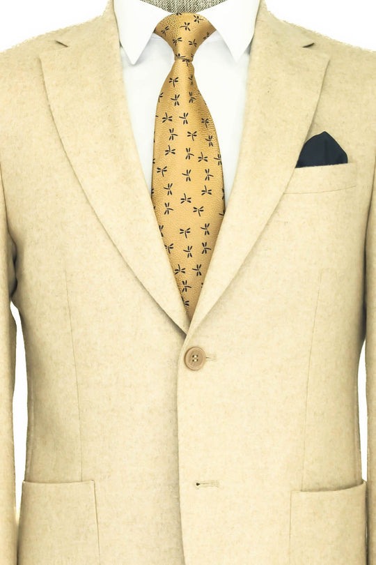 Men’s Cream Wool Slim Fit  Single Breasted Wide Lapel Smart-Casual Sport Blazer