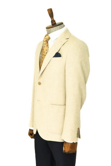 Men’s Cream Wool Slim Fit  Single Breasted Wide Lapel Smart-Casual Sport Blazer