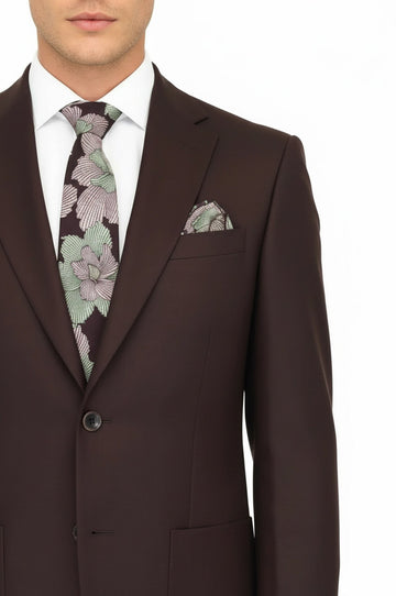 Men’s Deep Burgundy Wool Slim Fit  Single Breasted Wide Lapel Smart-Casual Sport Blazer