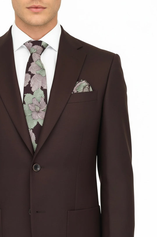 Men’s Deep Burgundy Wool Slim Fit  Single Breasted Wide Lapel Smart-Casual Sport Blazer
