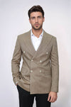 Men’s Light Brown Pinstripe Slim Fit Double-Breasted Peak Lapel Blazer