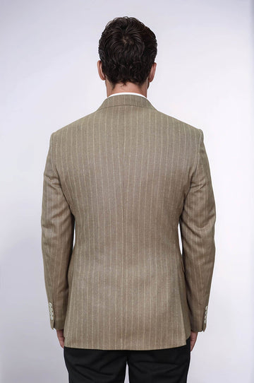 Men’s Light Brown Pinstripe Slim Fit Double-Breasted Peak Lapel Blazer