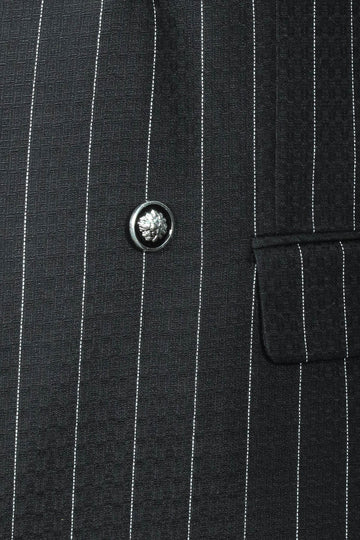 Men’s Midnight Black Bold Pinstripe Slim Fit Double-Breasted Peak Lapel Blazer